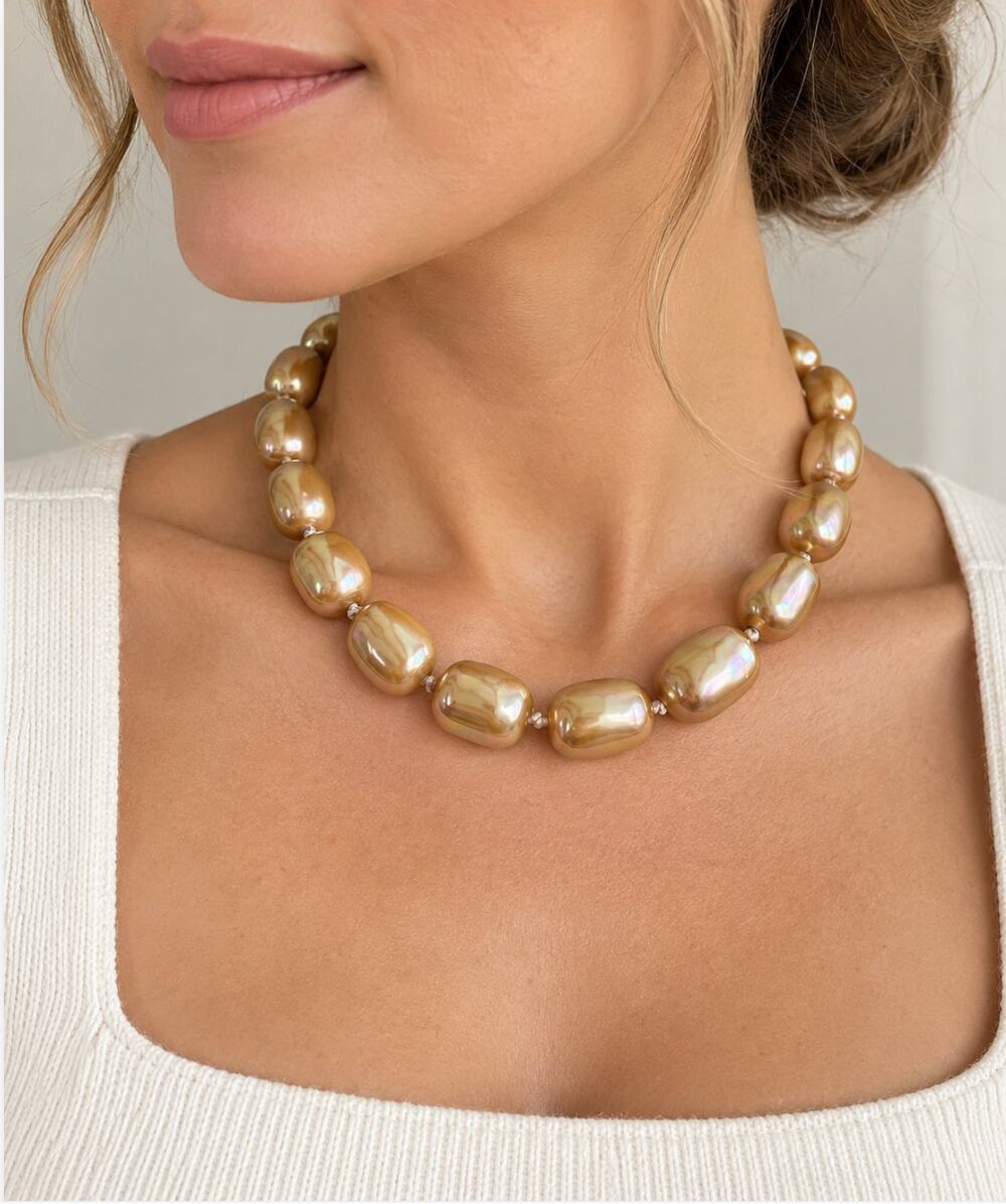 Carolee Baroque Pearl Necklace 925 Sterling Silver Clasp Hand Knotted 17"